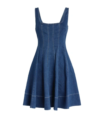 Shop Staud Denim Wells Mini Dress In Blue