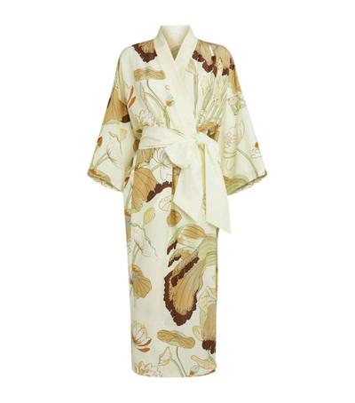 Shop Olivia Von Halle Cotton-silk Lotus Amaya Midi Robe In Ivory