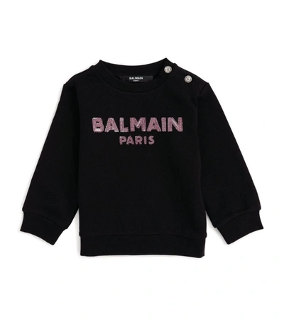 Shop Balmain Kids Sequinned-logo Sweatshirt (6-36 Months) In Black