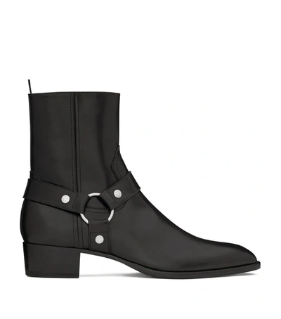 Shop Saint Laurent Leather Wyatt Harness Boots 40 In Black