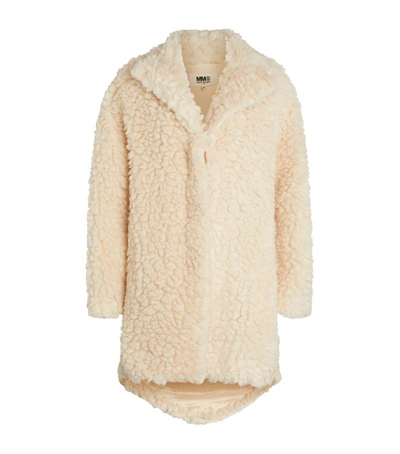 Faux-shearling Cocoon Coat In Off White
