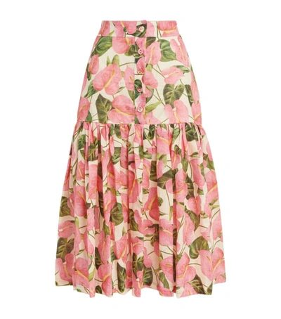 Shop Agua By Agua Bendita Floral Ciruela Maxi Skirt In Pink