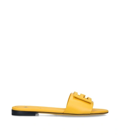 Shop Fendi Leather Signature Ff Slides 10 In Yellow