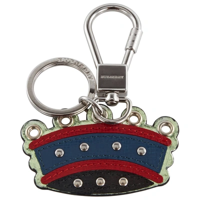 Shop Burberry Mineral Blue Crown Key Ring In Leather