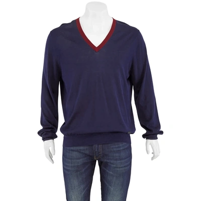 Shop Burberry Battersea Silk-cotton Contrast V-neck Sweater In Blue,red