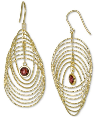 Macy's Garnet Bezel Spiral Drop Earrings (2 Ct. T.w.) In 14k Gold-plated Sterling Silver (also In Amethyst) In Rhodolite Garnet