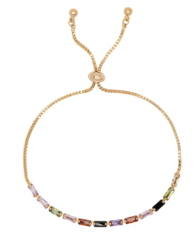 Macy's Cubic Zirconia Multi-color Adjustable Bolo Rose Gold Plate Bracelet In Rose Gold