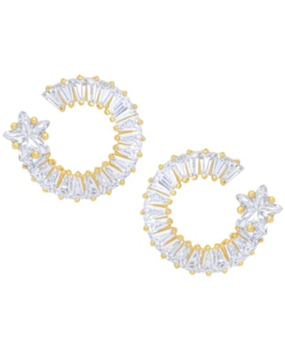 Macy's Cubic Zirconia Baguette Round Star Post Gold Plate Earrings In Gold
