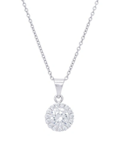 Shop Macy's Cubic Zirconia Round Pendant 18" Silver Plate Necklace