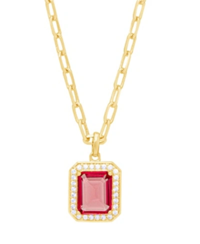 Macy's Simulated Ruby Cubic Zirconia Emerald-cut Paperclip Pendant 18" Gold Plate Necklace In Gold