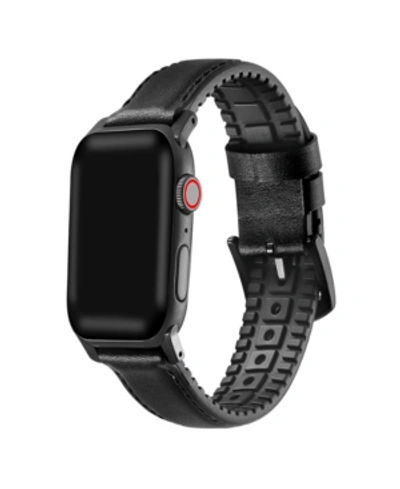 Posh Tech Men's And Women's Genuine Black Leather Band For Apple Watch 42mm In Black