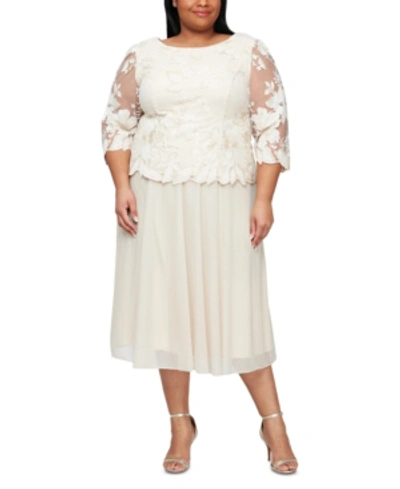 Shop Alex Evenings Plus Size Embroidered Lace A-line Dress In Taupe