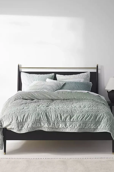 Shop Anthropologie Lustered Velvet Alastair Quilt By  In Mint Size Tw Top/bed