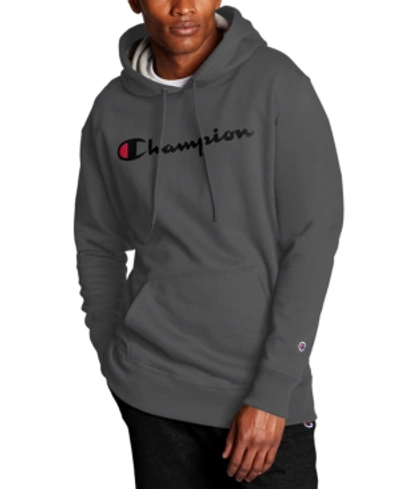 Shop Champion Men's Script Logo Powerblend Hoodie In Granite