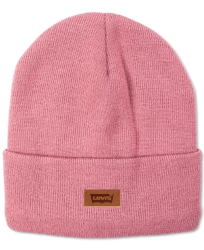 Shop Levi's All Season Comfy Leather Logo Patch Hero Beanie In Pink