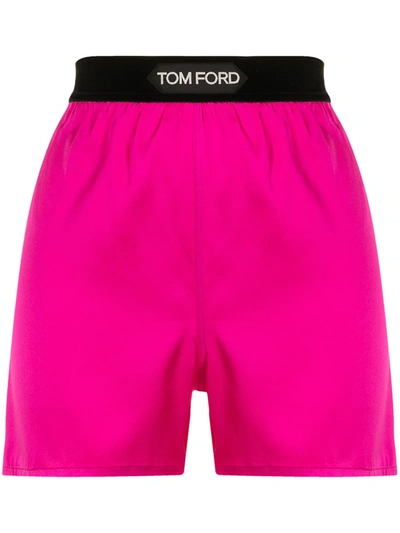Shop Tom Ford Logo-waistband Silk Shorts In 粉色
