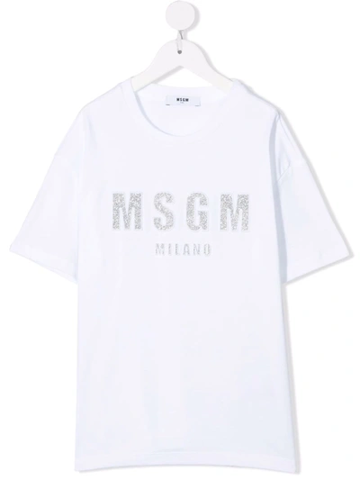 Msgm Teen Embroidered-logo Cotton T-shirt In 白色