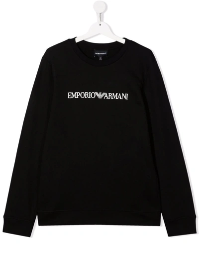 Shop Emporio Armani Teen Logo-print Crew Neck Sweatshirt In 黑色