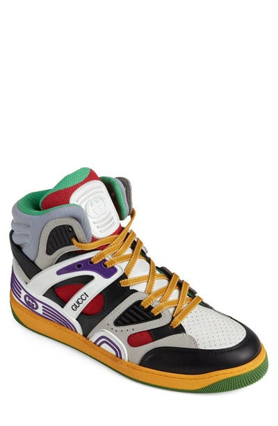 Shop Gucci Basket High Top Sneaker In Nero/ Grey