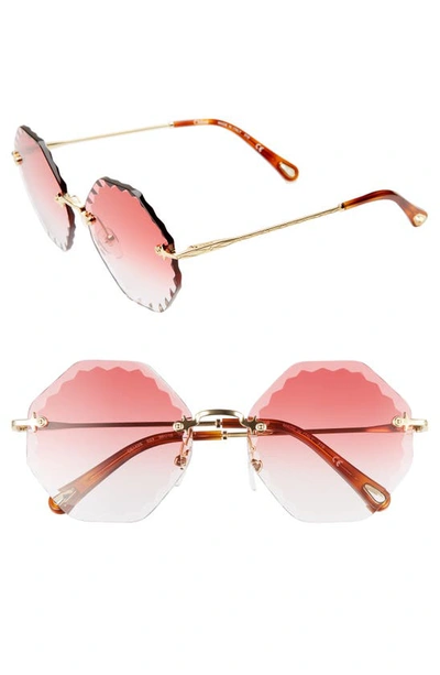 Shop Chloé Rosie 58mm Gradient Octagonal Rimless Sunglasses In Gold/ Gradient Coral