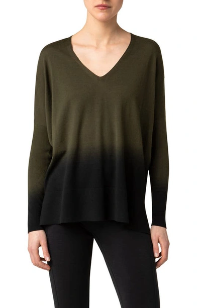 Shop Akris Punto Dip Dye V-neck Sweater In 589-laurel-black
