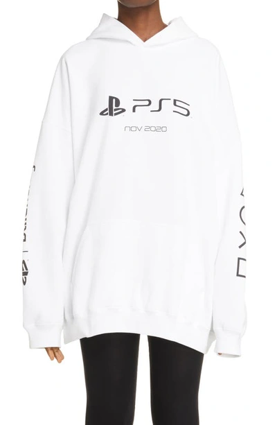 Shop Balenciaga X Sony Playstation 5 Oversize Cotton Hoodie In White/ Black