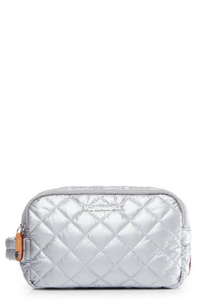 Shop Mz Wallace Sam Quilted Nylon Cosmetics Case In Tin Metallic