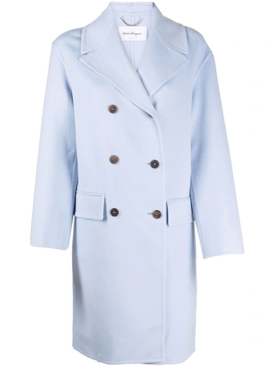 Shop Ferragamo Double-breasted Button Coat In Blue