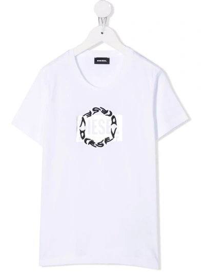 Shop Diesel Logo-embroidered T-shirt In White