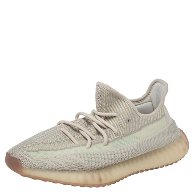 Pre-owned Yeezy X Adidas Cream/grey Knit Fabric Boost 350 V2 Citrin Sneakers Size 42 2/3