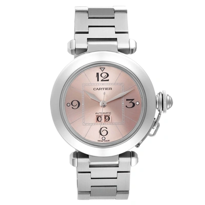 Shop Cartier Pasha Big Date 35mm Pink Dial Steel Ladies Watch W31058m7 Box Papers In Not Applicable