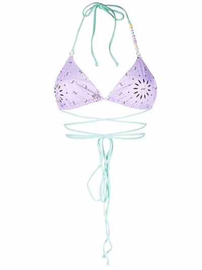 Shop Mc2 Saint Barth Paisley-print Triangle Bikini In Purple