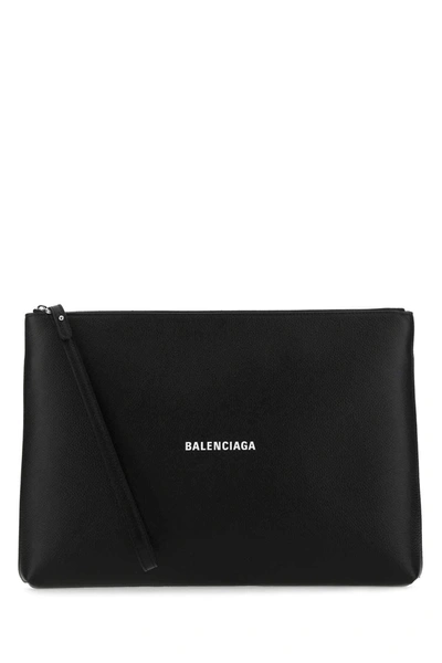 Shop Balenciaga Logo Printed Pouch In Black