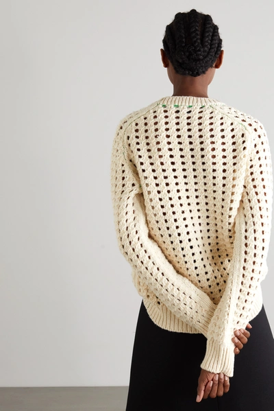 Shop Bottega Veneta Open-knit Wool Sweater In Ivory