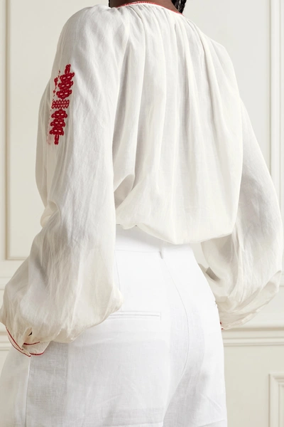 Shop Nili Lotan Lanette Embroidered Voile Blouse In Cream