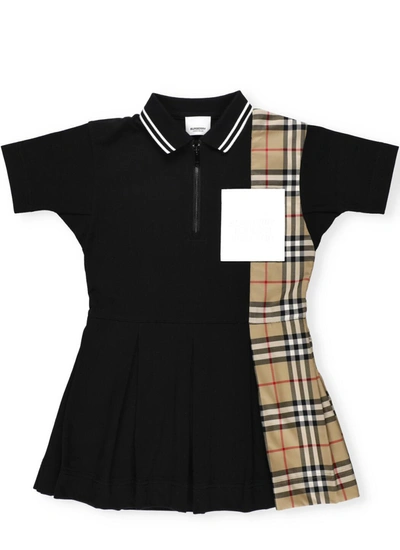 Shop Burberry Kids Vintage Check Panel Polo Shirt Dress In Black