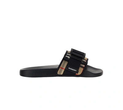 Shop Burberry Vintage Check Flat Slides In Multi