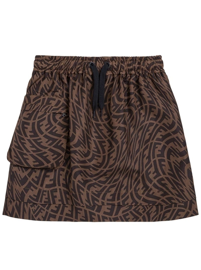 Shop Fendi Kids Ff Vertigo Printed Skirt In Brown