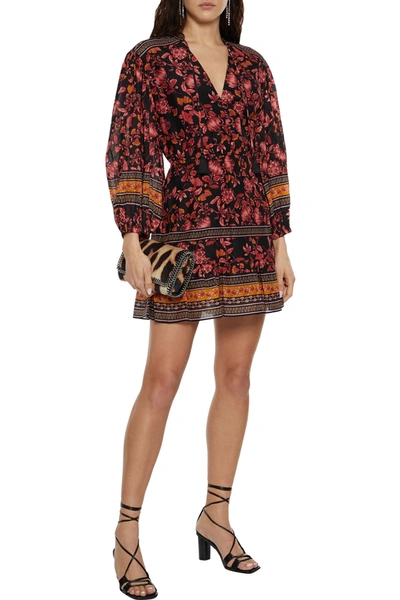 Shop Alice And Olivia Sedona Floral-print Cotton And Silk-blend Voile Mini Dress In Black