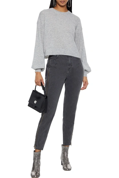 Shop Alice And Olivia Ansley Cropped Mélange Cashmere Sweater In Light Gray