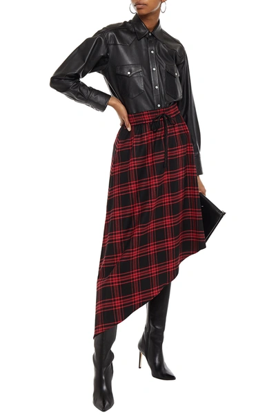 Shop Alice And Olivia Natalina Asymmetric Checked Twill Skirt In Black