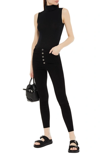 Shop Alice And Olivia Mikah Suede Skinny Pants In Black