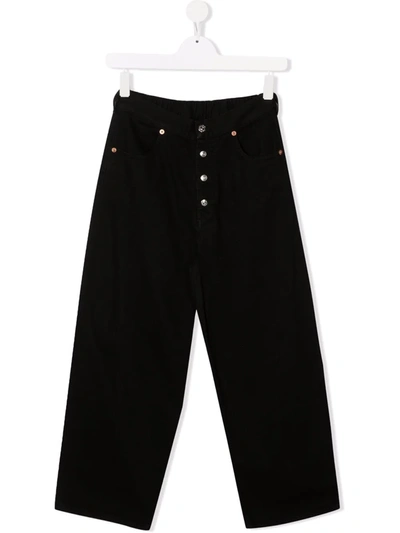 Shop Mm6 Maison Margiela Teen Button-detail Wide-leg Jeans In 黑色