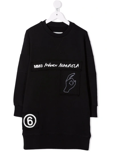 Mm6 Maison Margiela Teen Logo-print Cotton Sweatshirt Dress In Black