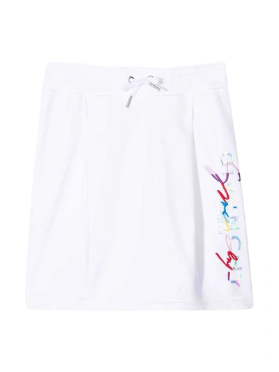 Shop Givenchy Kids Logo Print Drawstring Skirt In White