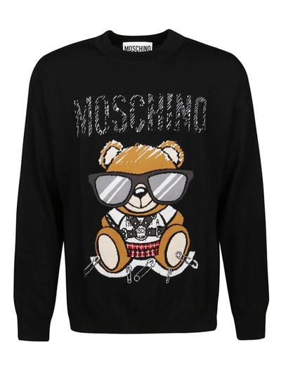Shop Moschino Teddy Bear Knit Sweater In Black