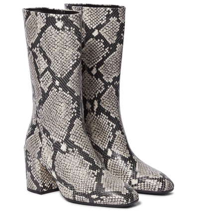 Shop Aeyde Lori Snake-print Leather Boots In Grey