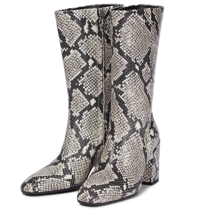 Shop Aeyde Lori Snake-print Leather Boots In Grey
