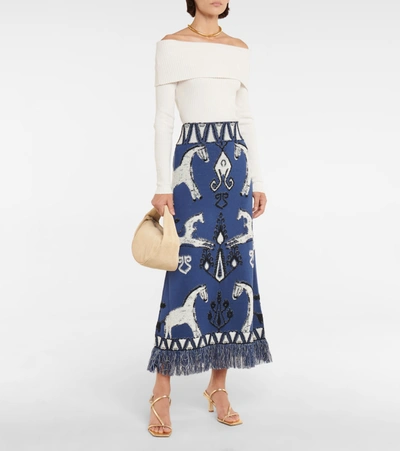 Shop Johanna Ortiz Chauvet Jacquard Cotton Maxi Skirt In Blue