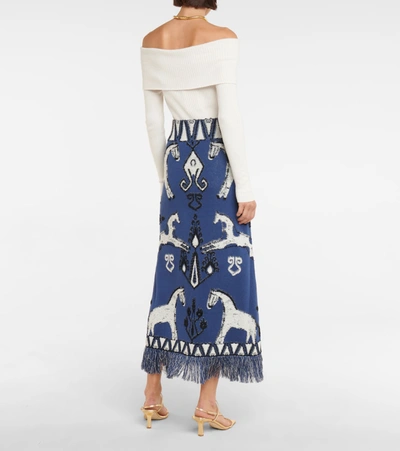 Shop Johanna Ortiz Chauvet Jacquard Cotton Maxi Skirt In Blue